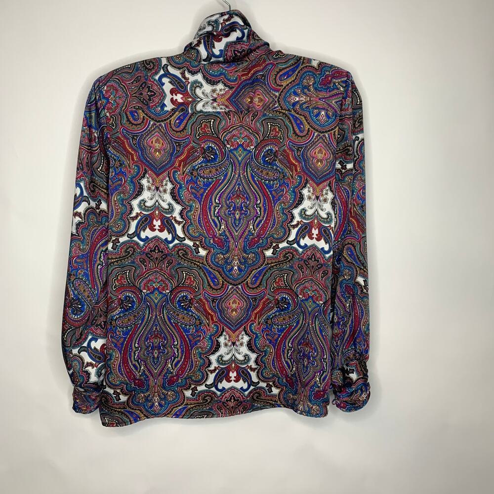 Vintage Paisley Silky Blouse Sz 6 80s - Picture 5 of 8